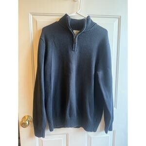LL Bean Blue Quarter Zip Mock Neck Sweater Mens Size Medium Cotton Preppy